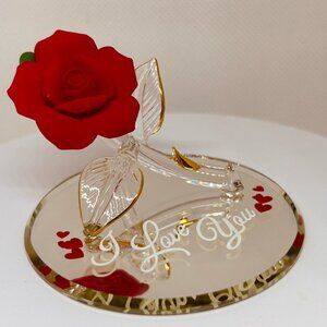 I Love You Red Rose Glass Figurine Romantic Gift Decor